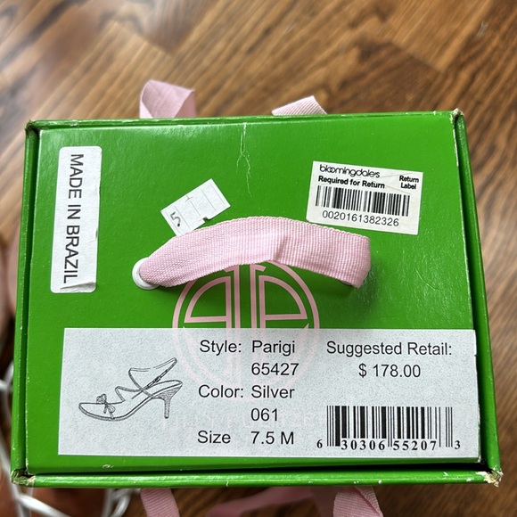 Lilly Pulitzer Parigi silver bow, ankle strap wood heel sandal size 7 1/2 - Picture 5 of 5